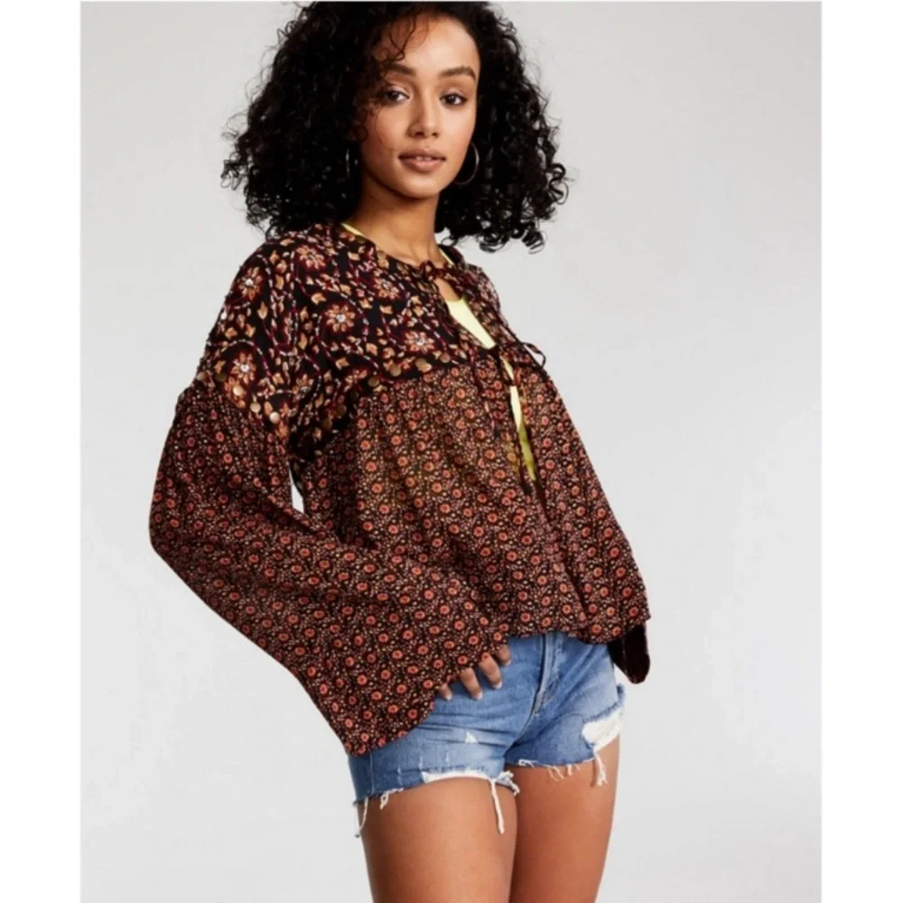NEW Free People Malia Embellished Babydoll Jacket Top Blouse Extra‎ Small 💖